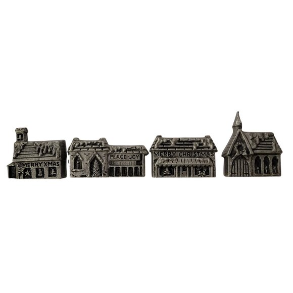Vintage Pewter Double-Sided Christmas Village Candle Holders – Reversible Holida - Picture 2 of 5
